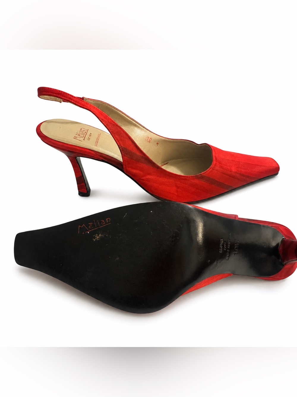 Vintage Red Satin & Leather Slingback Mules